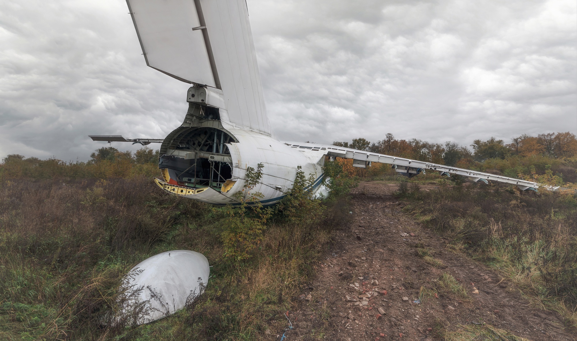 Broken tail of an airplane