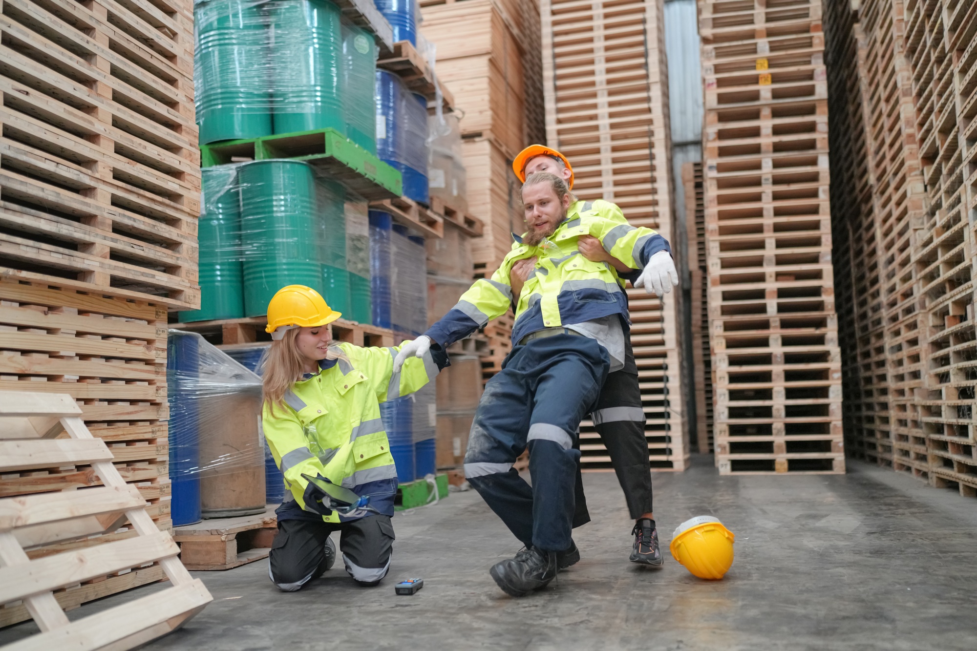 An accident in workplace. factory worker has accident.